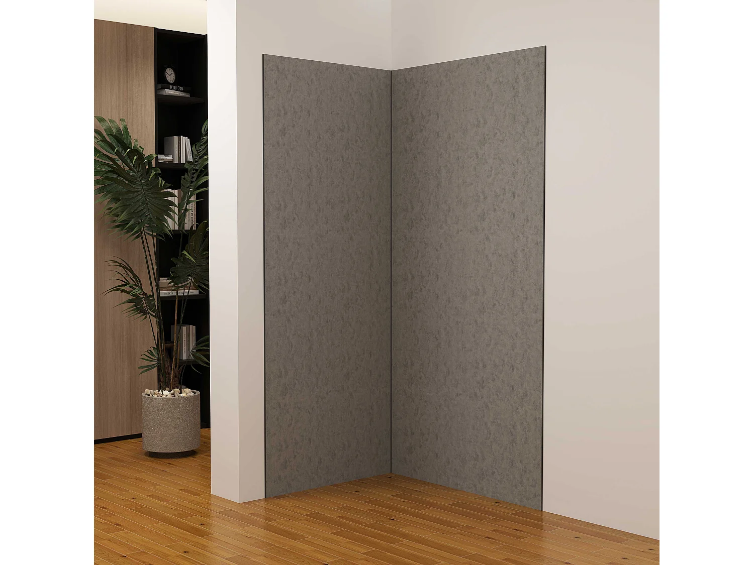 Lot de 2 panneaux muraux de douche gris mural aluminium avec 3 profiles - L.90 x L.90 x H.210 cm - Étanche, durable et facile à nettoyer