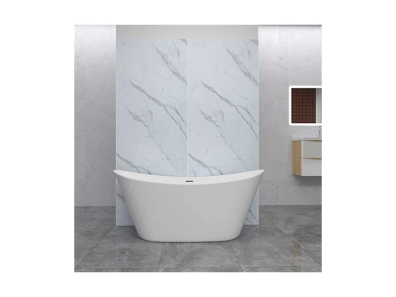 Set van 2 douchewandpanelen met wit marmereffect, aluminium wand en 1 profiel - L.80 x B.80 x H.210 cm - Waterdicht, duurzaam en eenvoudig te reinigen