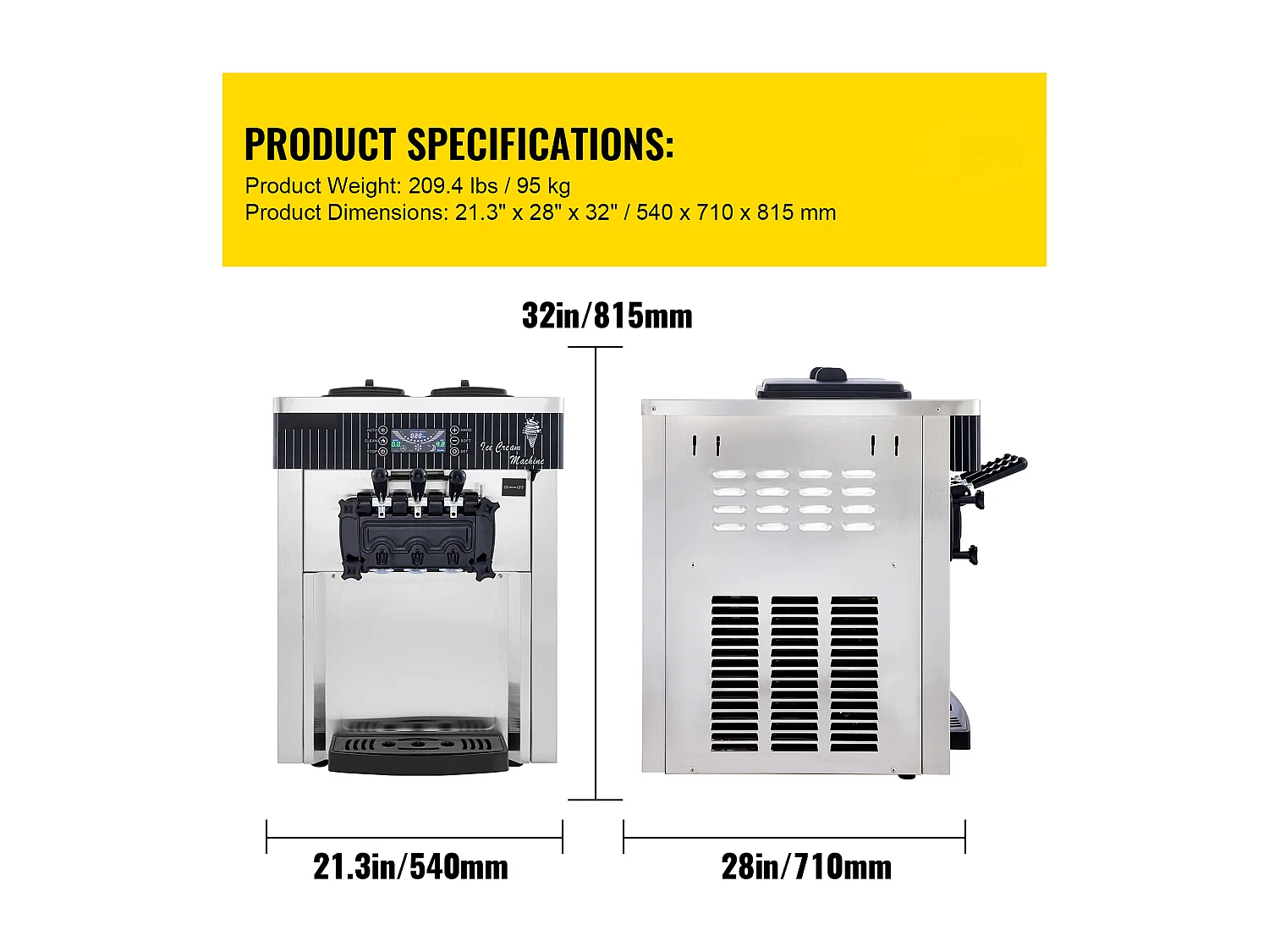 Zachte Ijsmachine SucceBuy, Commerciële Toestel voor Theke 2200 W 2 + 1 Smaken, voor Restaurants, Bars, Cafés, Bakkerijen