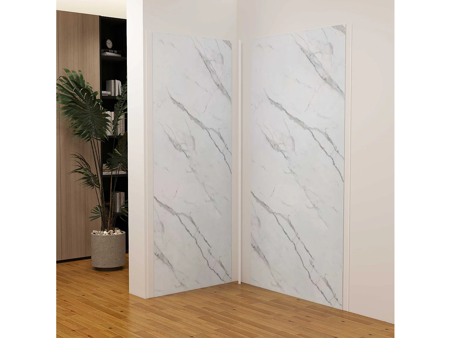 Lot de 2 panneaux muraux de douche effet blanc marbre mural aluminium avec 3 profiles - L.80 x L.120 x H.210 cm - Étanche, durable et facile à nettoyer