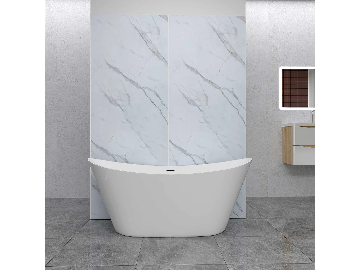 Lot de 2 panneaux muraux de douche effet blanc marbre mural aluminium avec 1 profile - L.80 x L.90 x H.210 cm - Étanche, durable et facile à nettoyer
