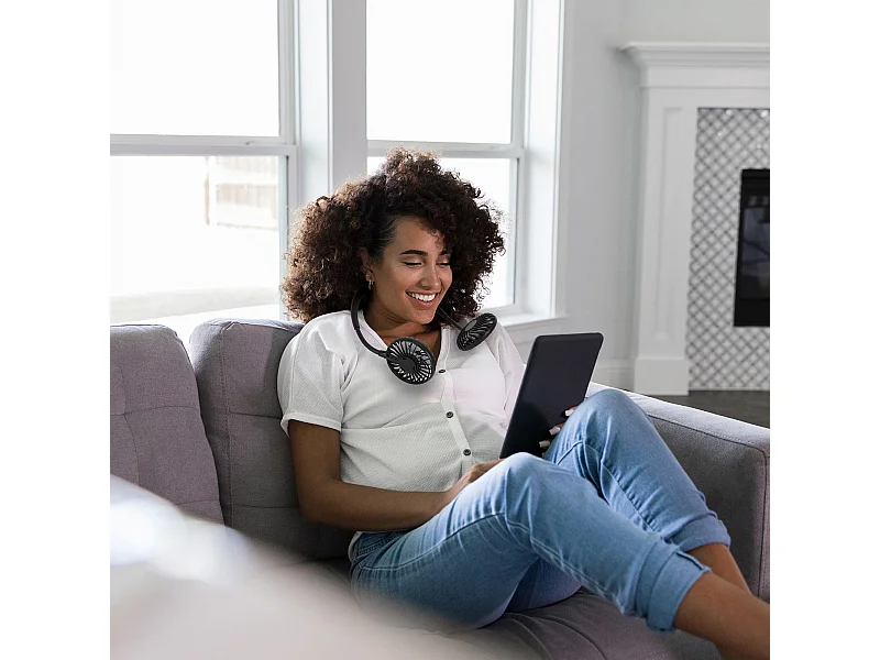 Ventilateur Rechargeable Tour De Cou Lumineux Noir