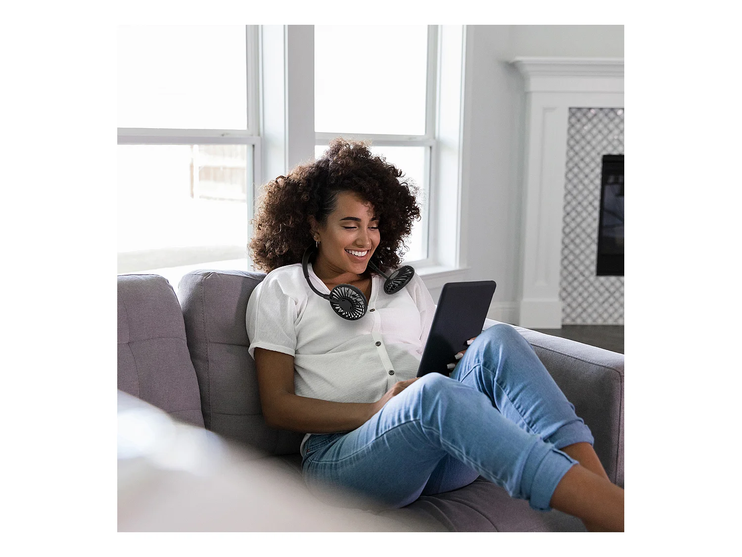 Ventilateur Rechargeable Tour De Cou Lumineux Noir