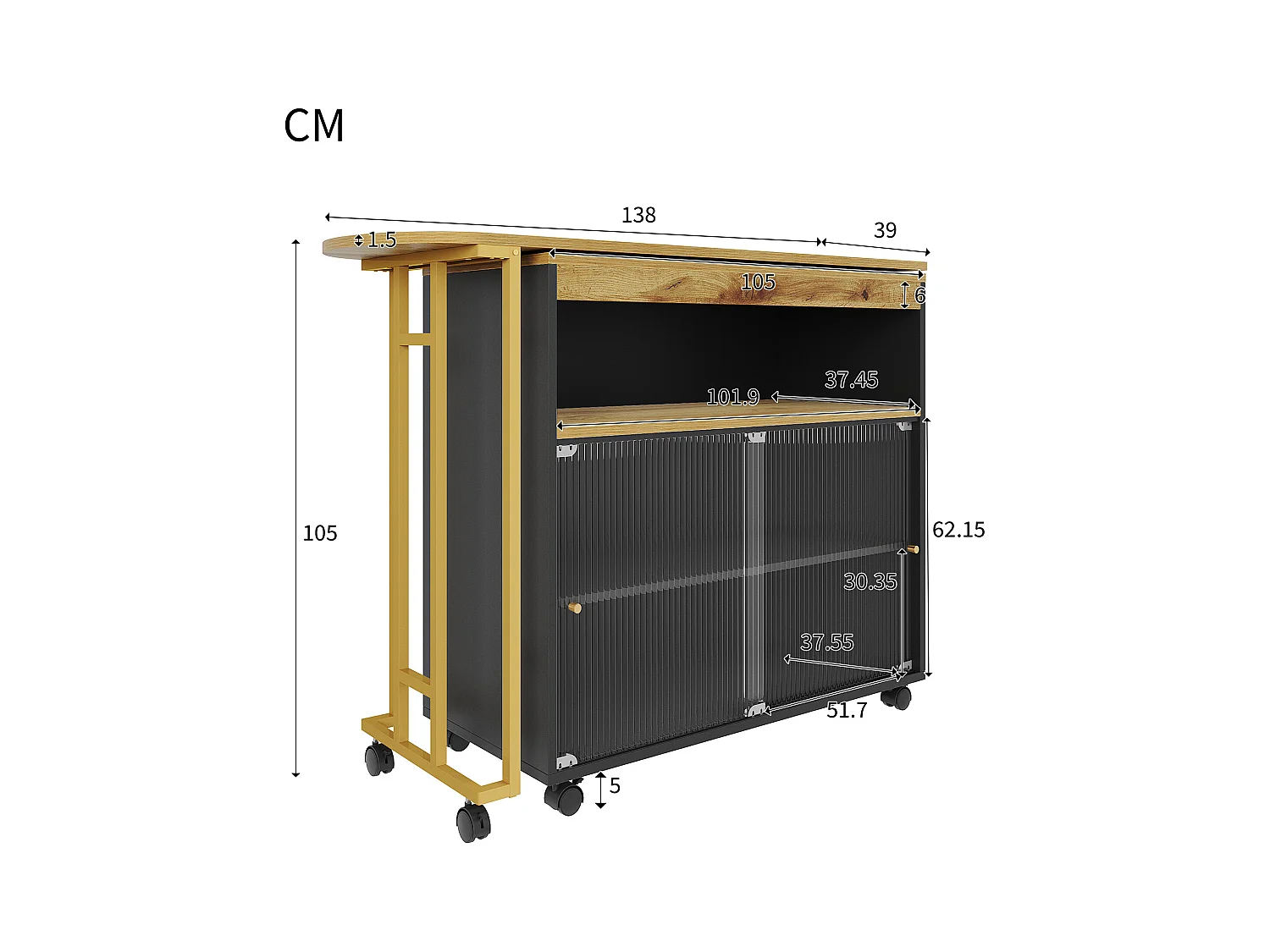 Meuble de bar rotatif - Table de bar extensible avec éclairage LED et portes coulissantes en verre - rangement ouvert - noir