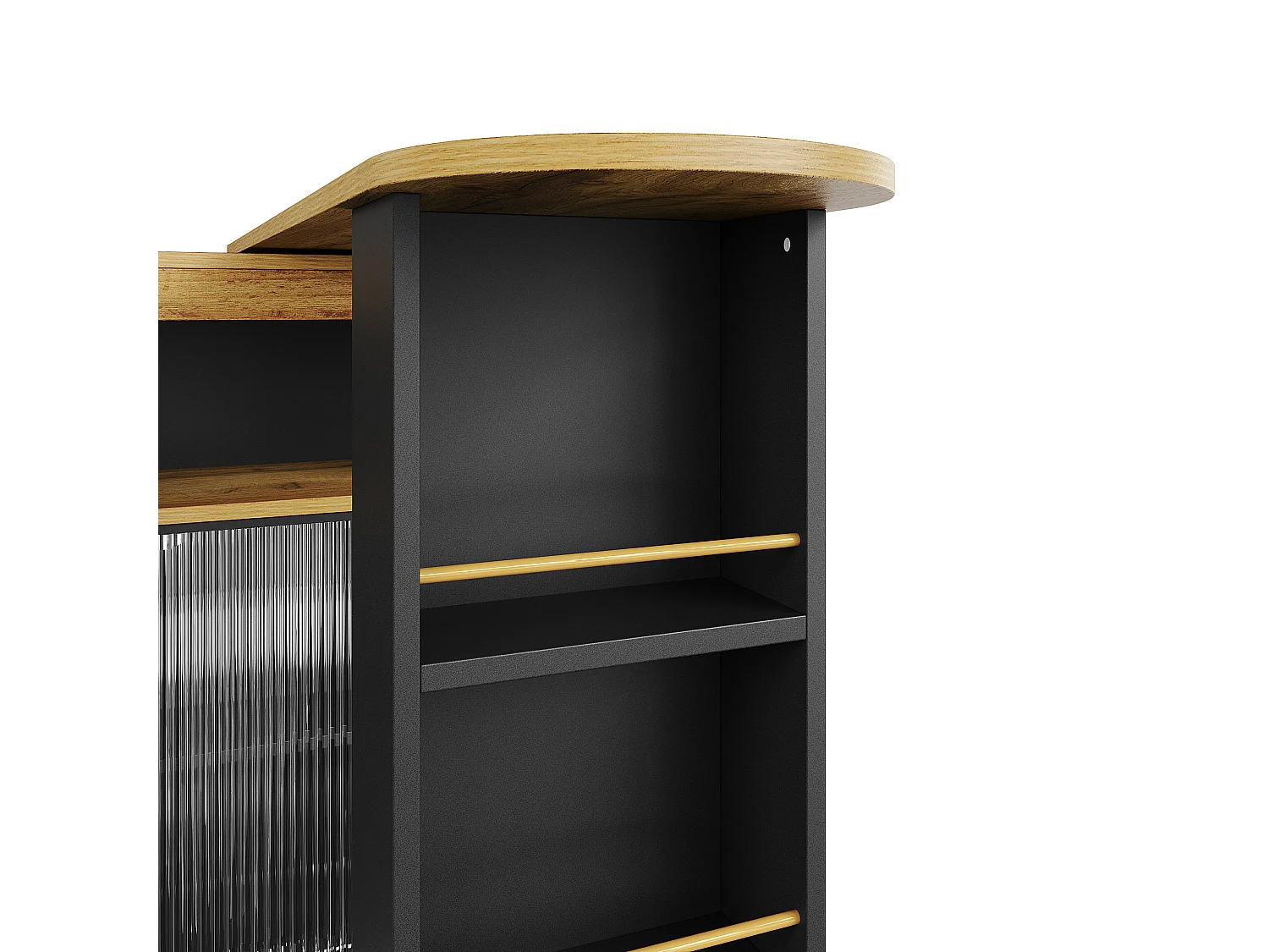 Mobile bar girevole - Tavolo bar estensibile con illuminazione a LED e porta scorrevole in vetro - 4 vani portaoggetti aperti - nero