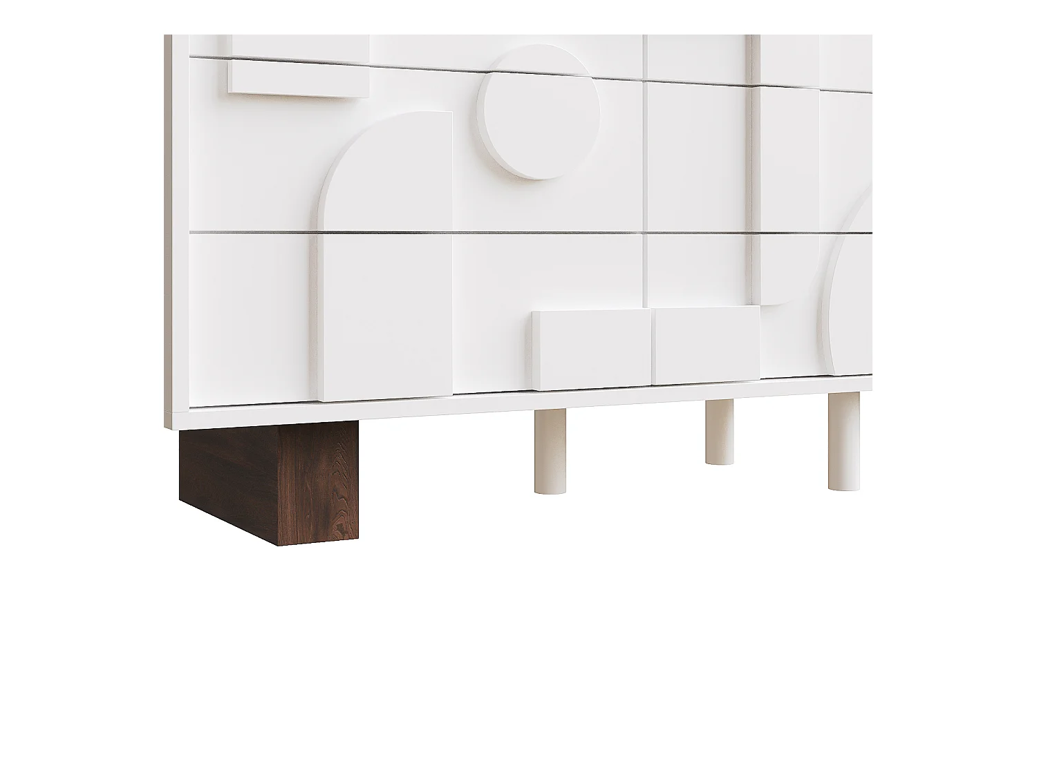 Buffet blanc - Buffet avec 6 tiroirs et portes au design géométrique - pour salle à manger et salon