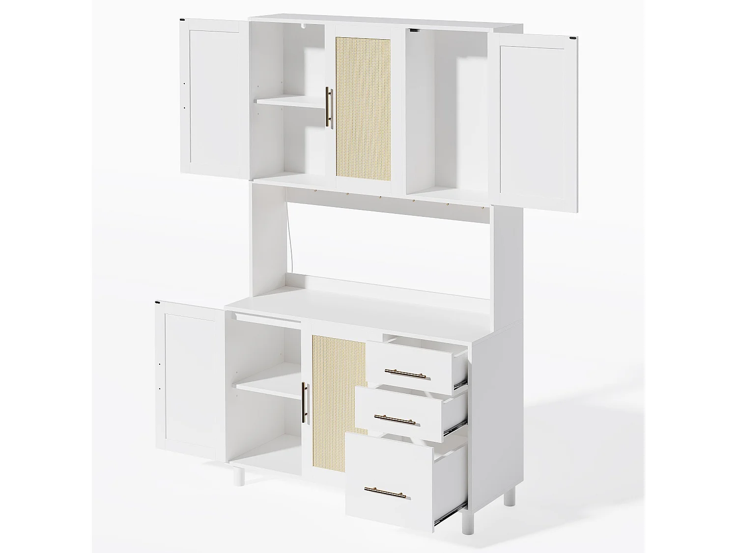 Weißes Sideboard – Sideboard mit 3 Schubladen und 5 Türen – verstellbare regale und USB-ladefunktion – für esszimmer