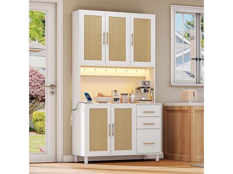 Buffet blanc - Buffet avec 3 tiroirs et 5 portes - étagères réglables et chargement USB - pour salle à manger