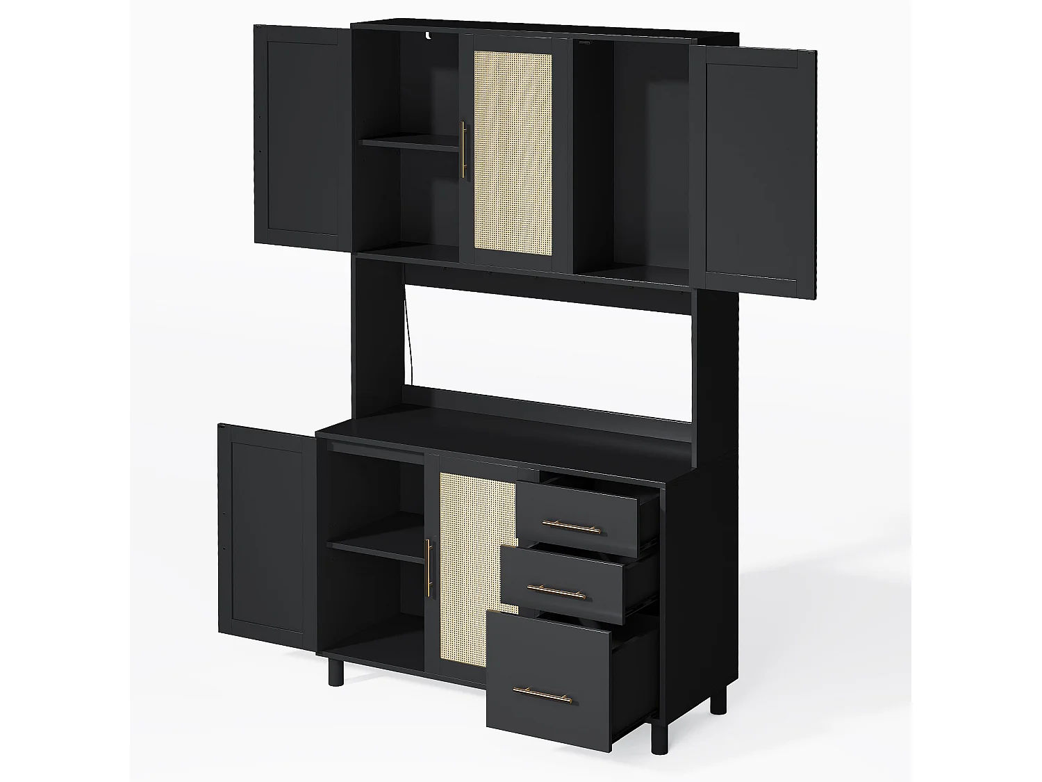 Schwarzes Sideboard – Sideboard mit 3 Schubladen und 5 Türen – verstellbare regale und USB-ladefunktion – für esszimmer