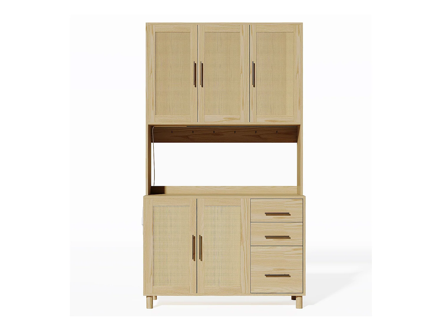 Buffet naturel - Buffet avec 3 tiroirs et 5 portes - étagères réglables et chargement USB - pour salle à manger