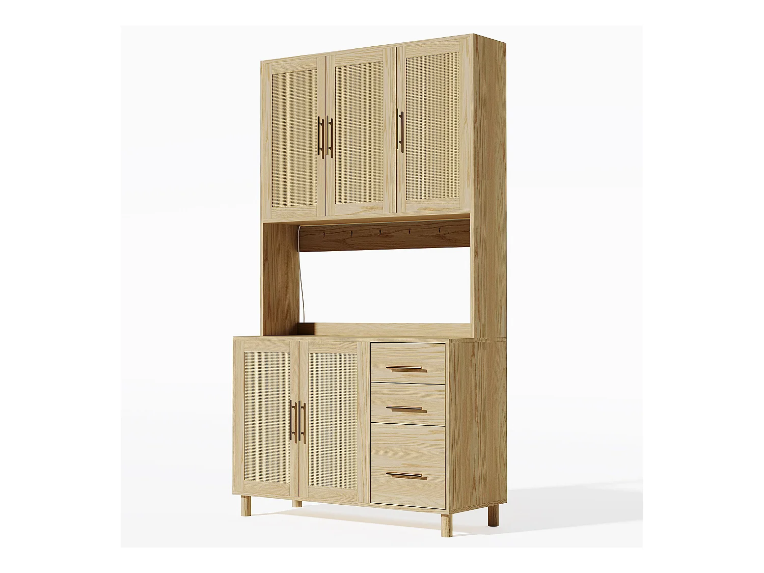 Buffet naturel - Buffet avec 3 tiroirs et 5 portes - étagères réglables et chargement USB - pour salle à manger