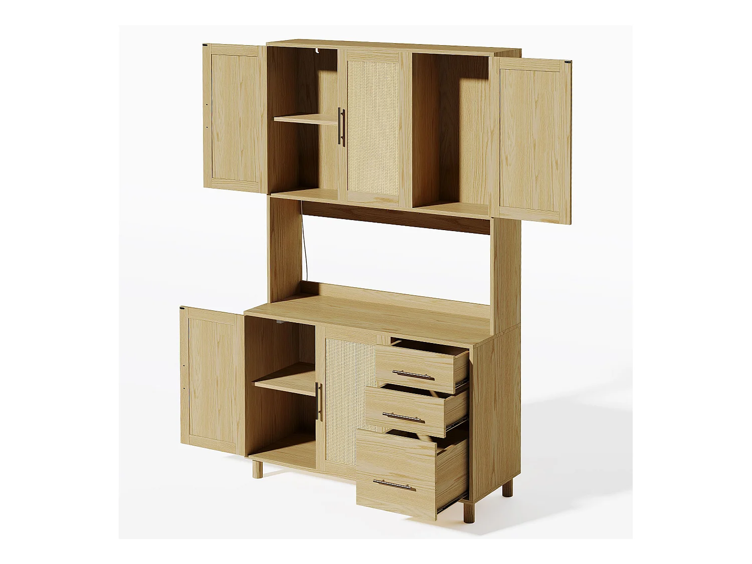 Buffet naturel - Buffet avec 3 tiroirs et 5 portes - étagères réglables et chargement USB - pour salle à manger