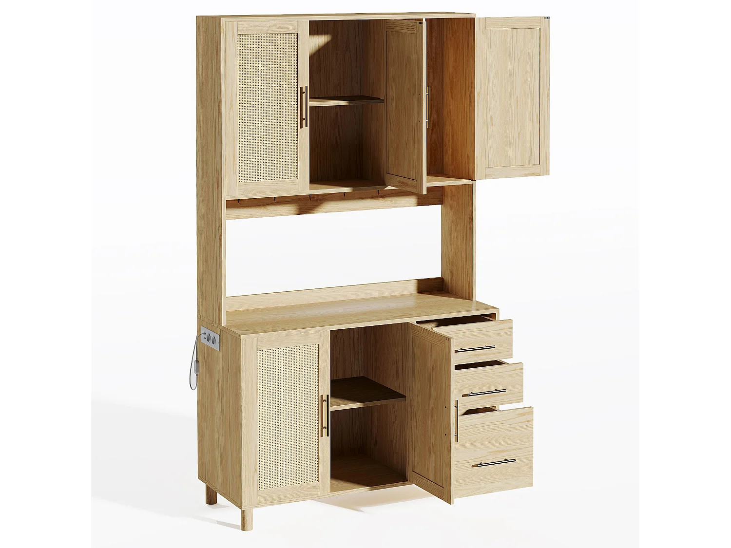 Buffet naturel - Buffet avec 3 tiroirs et 5 portes - étagères réglables et chargement USB - pour salle à manger