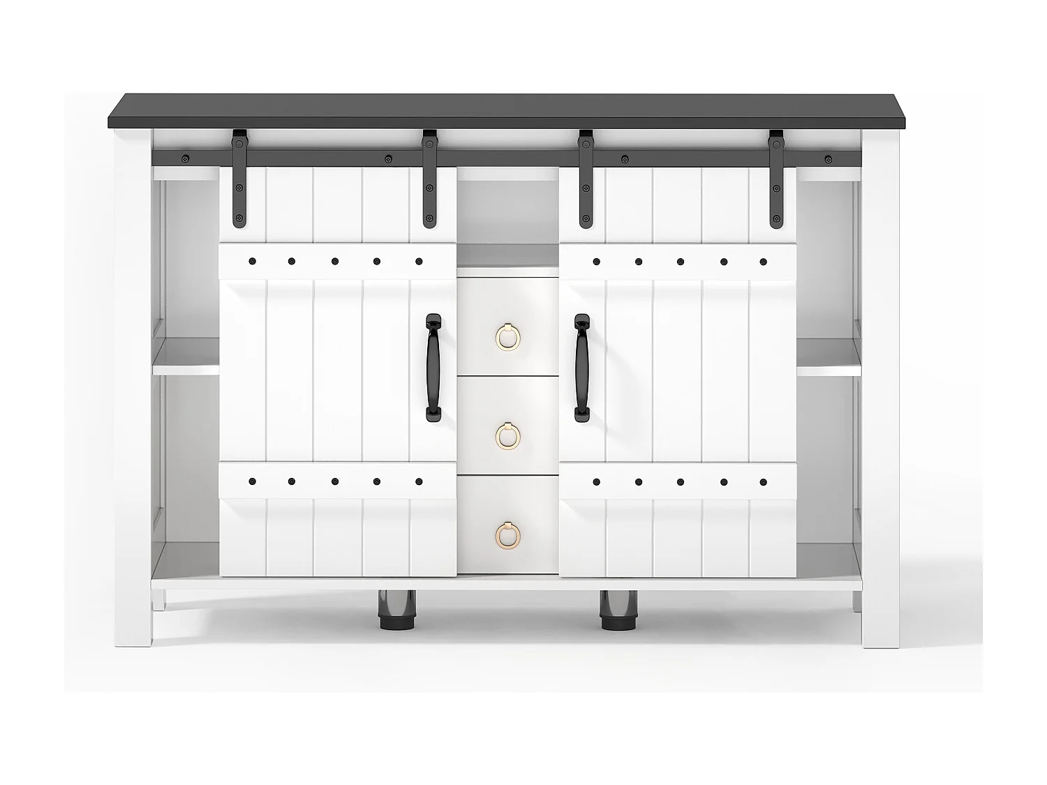 Buffet blanc - Buffet avec 2 portes coulissantes et 3 tiroirs - rangement ouvert - pour salle à manger et salon