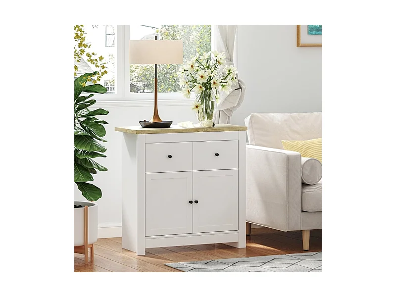 Buffet blanc - Buffet avec 2 tiroirs et 2 portes - étagères réglables - pour salon et chambre