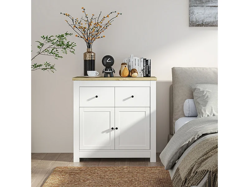 Buffet blanc - Buffet avec 2 tiroirs et 2 portes - étagères réglables - pour salon et chambre