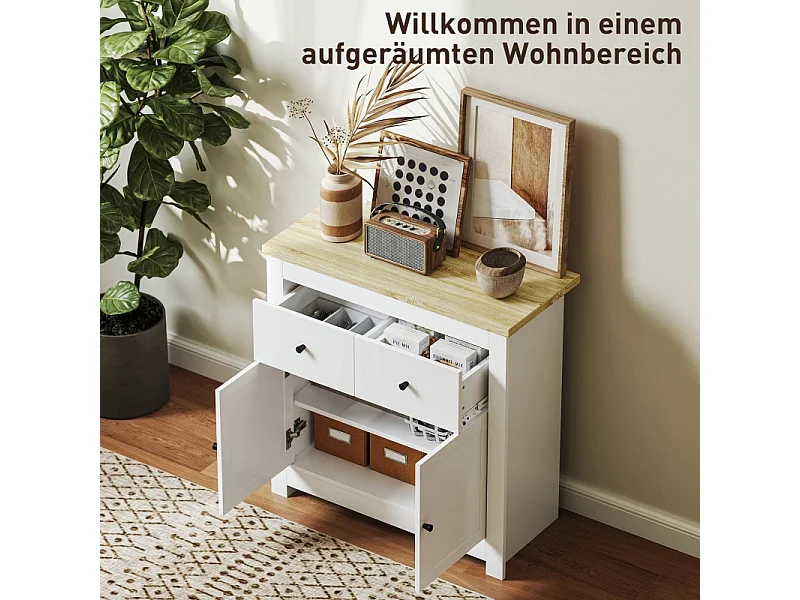 Buffet blanc - Buffet avec 2 tiroirs et 2 portes - étagères réglables - pour salon et chambre