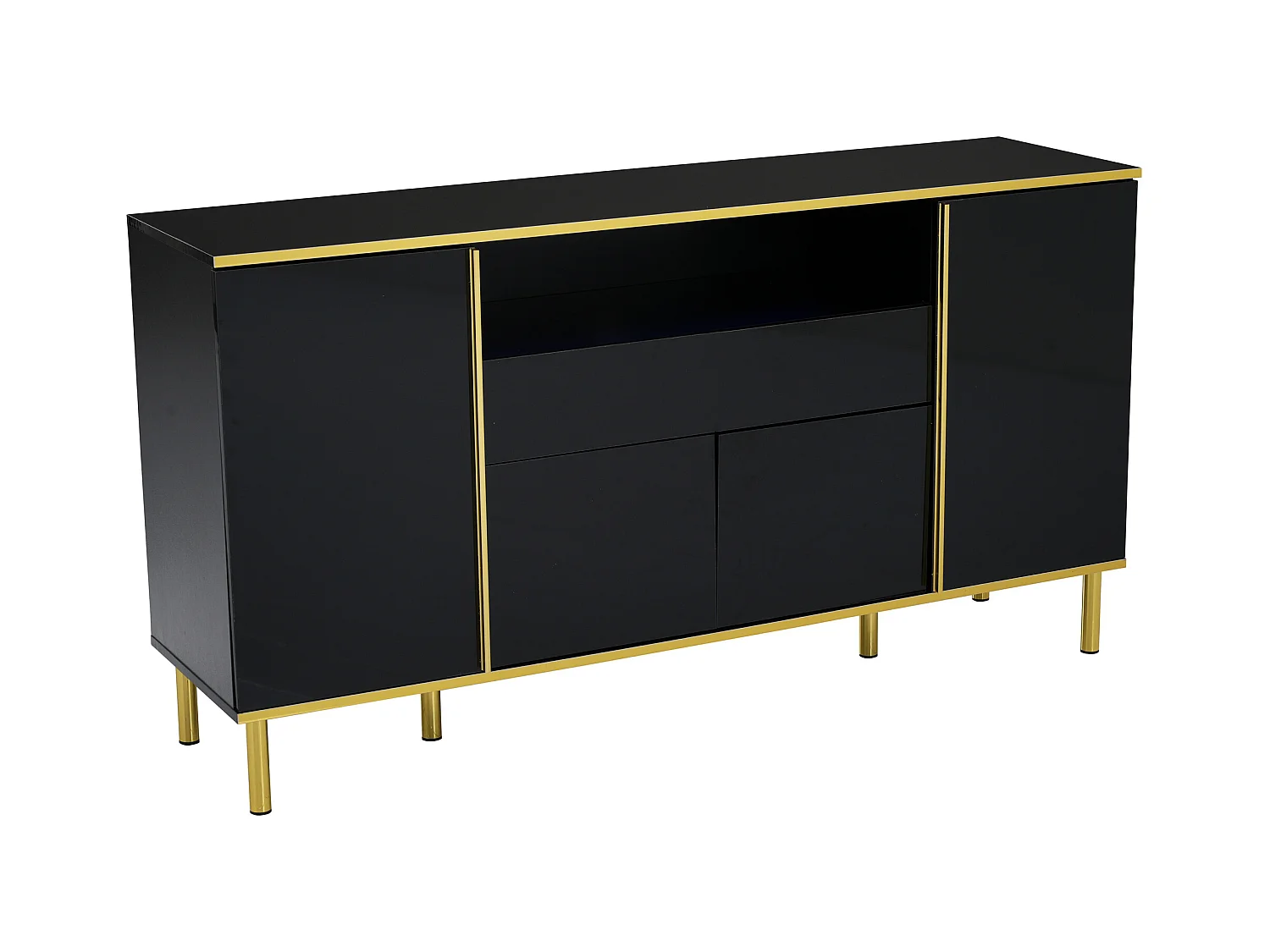 Buffet noir - Buffet avec 1 tiroir et 4 portes - rangement ouvert