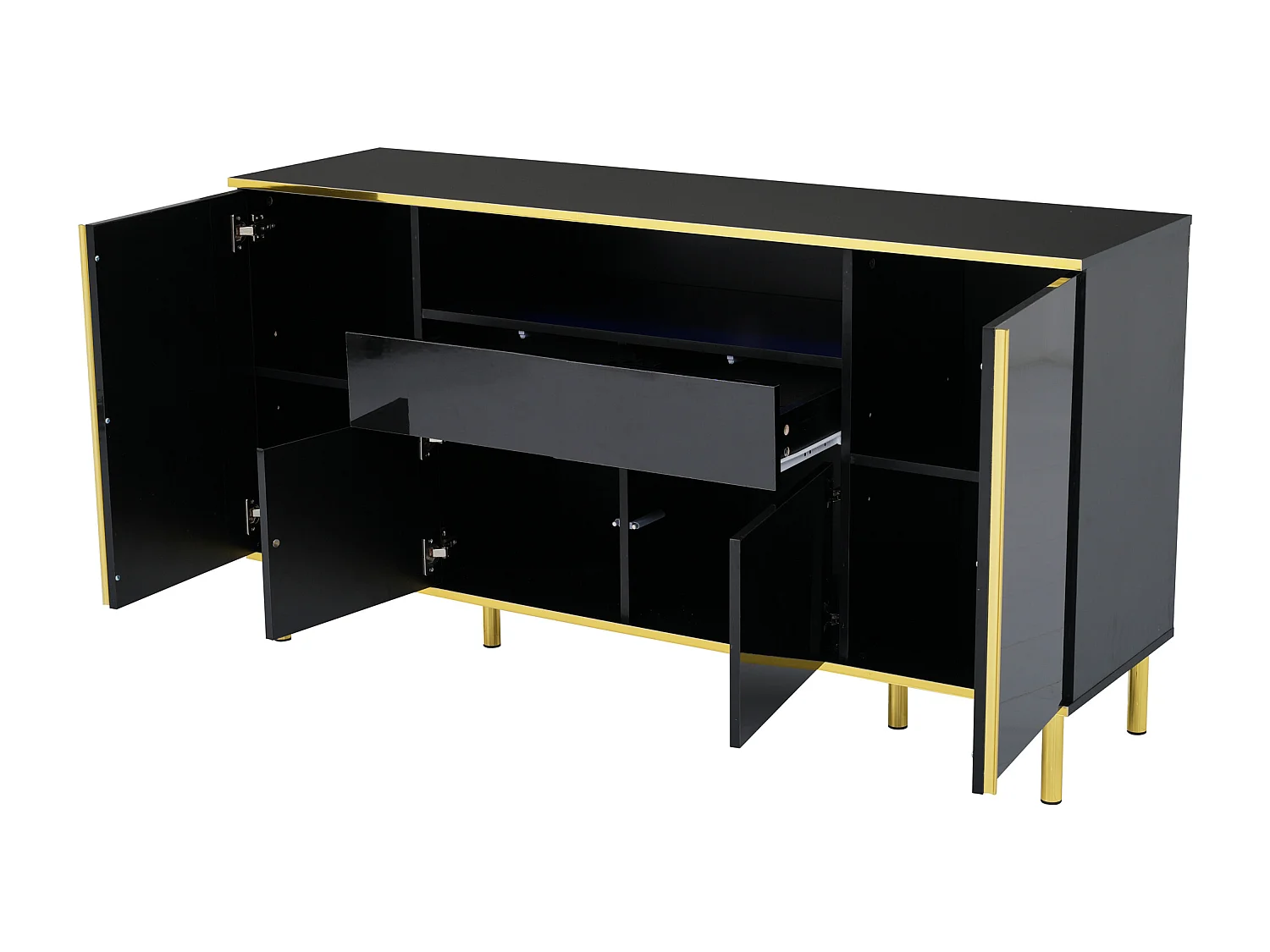 Buffet noir - Buffet avec 1 tiroir et 4 portes - rangement ouvert