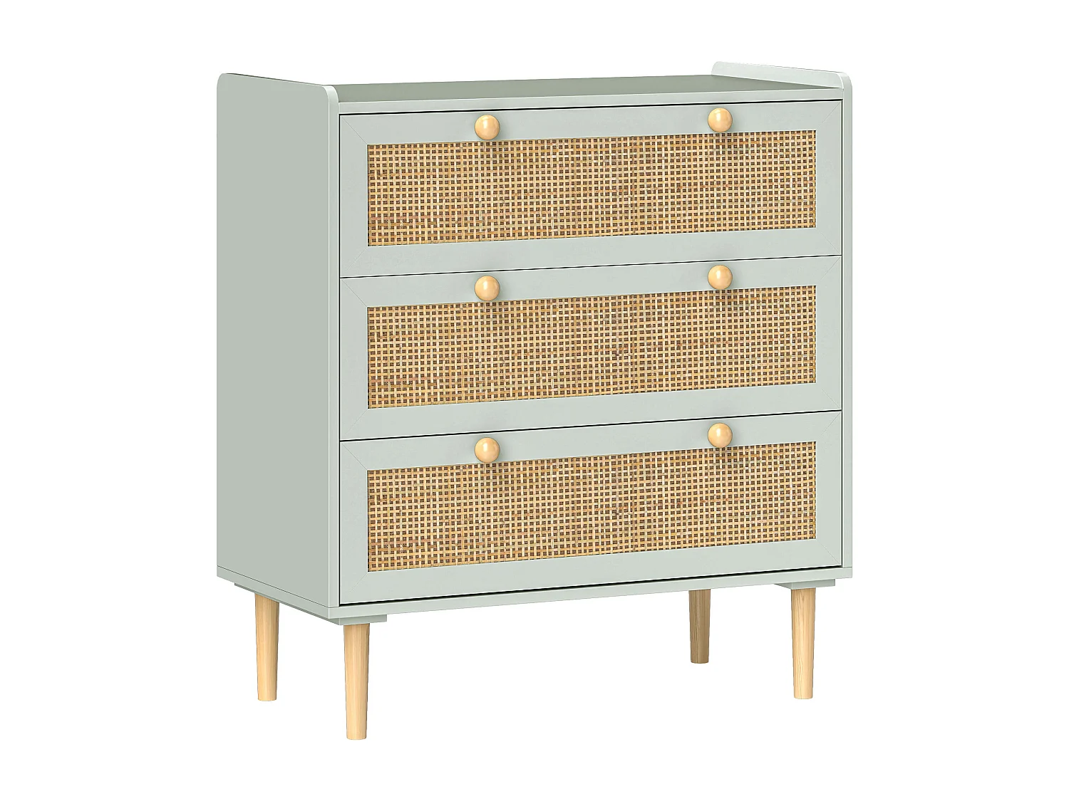 Blauwe dressoir - Dressoir met 3 lades en vier antislipvoetjes - rotanlook - voor woonkamer en slaapkamer