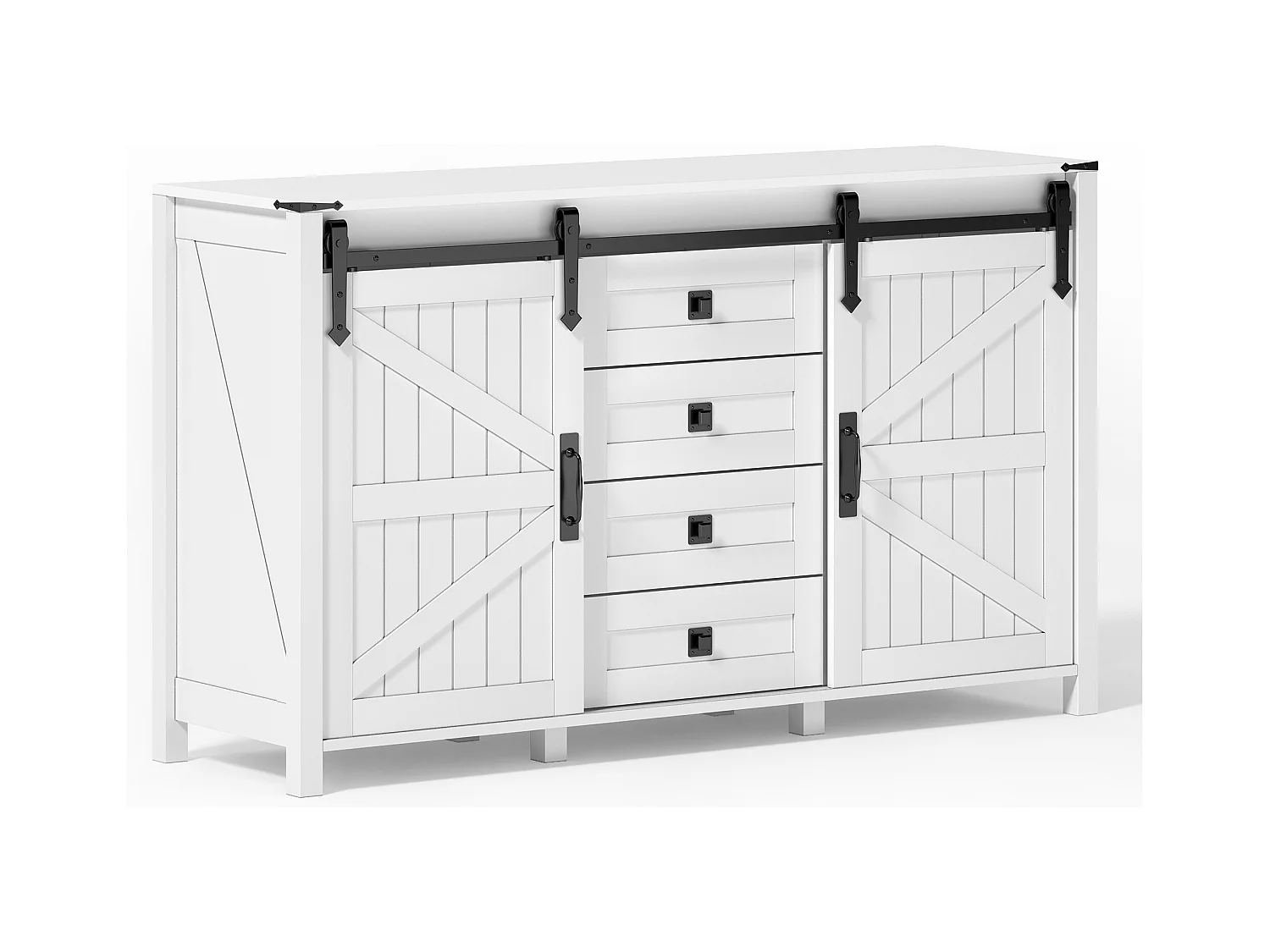 Buffet blanc - Buffet avec 2 portes coulissantes et 4 tiroirs - pour salle à manger et salon