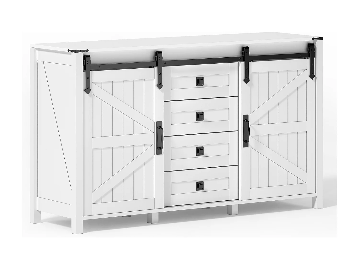 Buffet blanc - Buffet avec 2 portes coulissantes et 4 tiroirs - pour salle à manger et salon