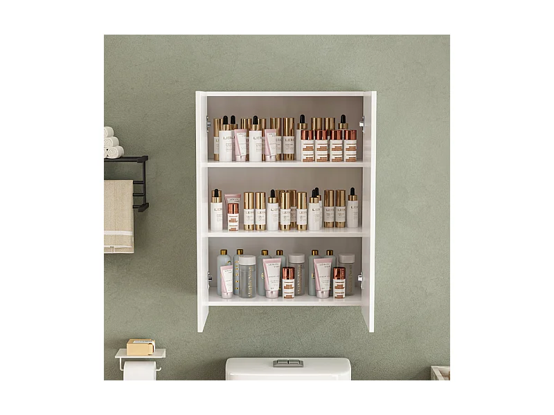 Mobile da bagno moderno a parete bianco a 2 ante e 3 ripiani 80 cm