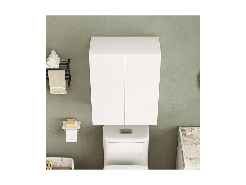 Mobile da bagno moderno a parete bianco a 2 ante e 3 ripiani 80 cm
