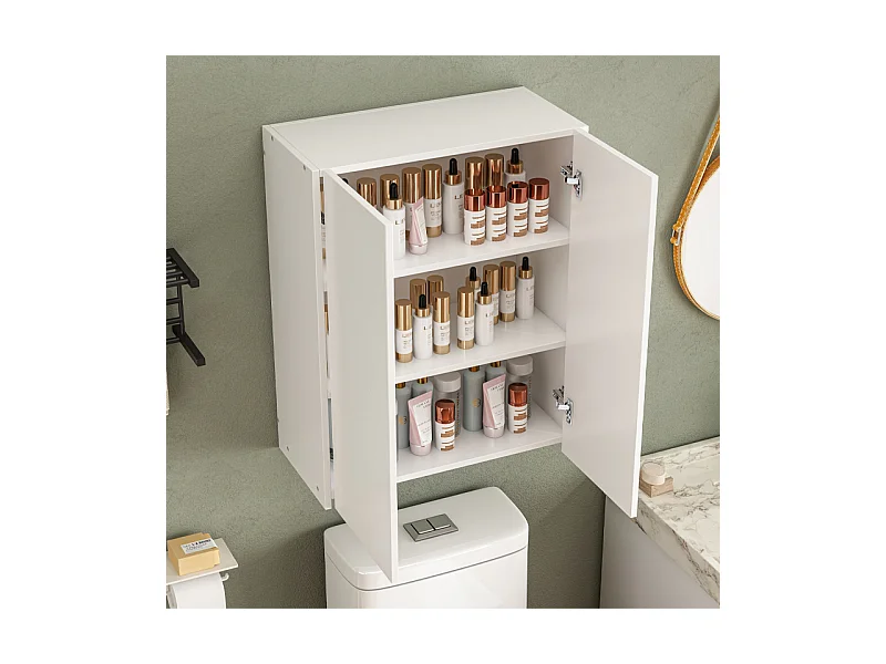 Mobile da bagno moderno a parete bianco a 2 ante e 3 ripiani 80 cm