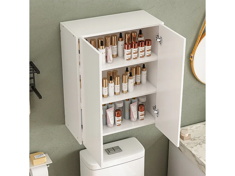 Mueble baño moderno 2 puertas blanco 3 estantes 80 cm