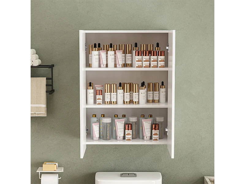 Mobile da bagno moderno a parete bianco a 2 ante e 3 ripiani 80 cm