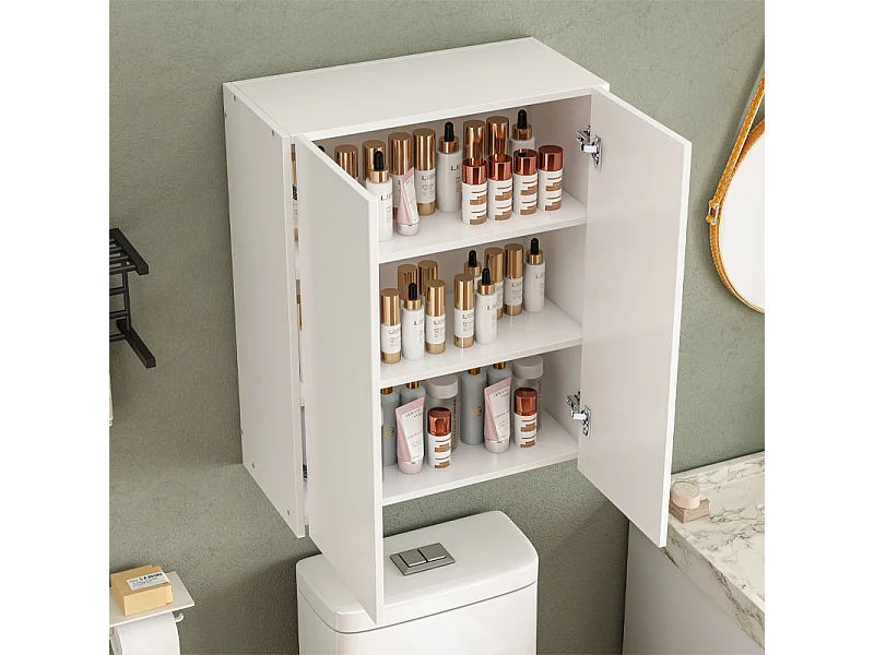 Mobile da bagno moderno a parete bianco a 2 ante e 3 ripiani 80 cm