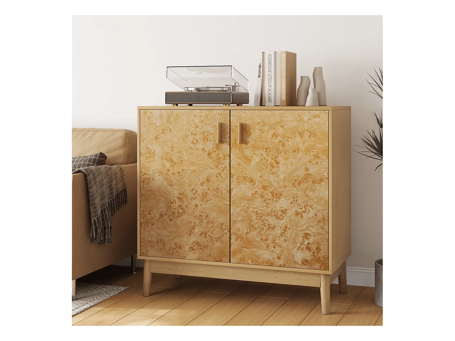 Gelbes Sideboard - Sideboard mit 2 Türen und verstellbaren Einlegeböden - für wohnzimmer und flur