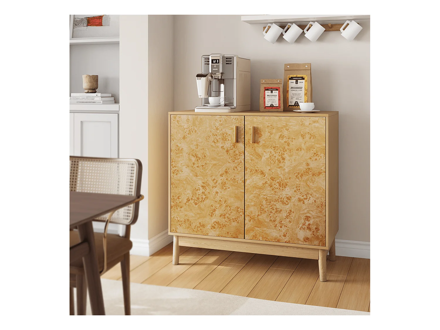 Gelbes Sideboard - Sideboard mit 2 Türen und verstellbaren Einlegeböden - für wohnzimmer und flur