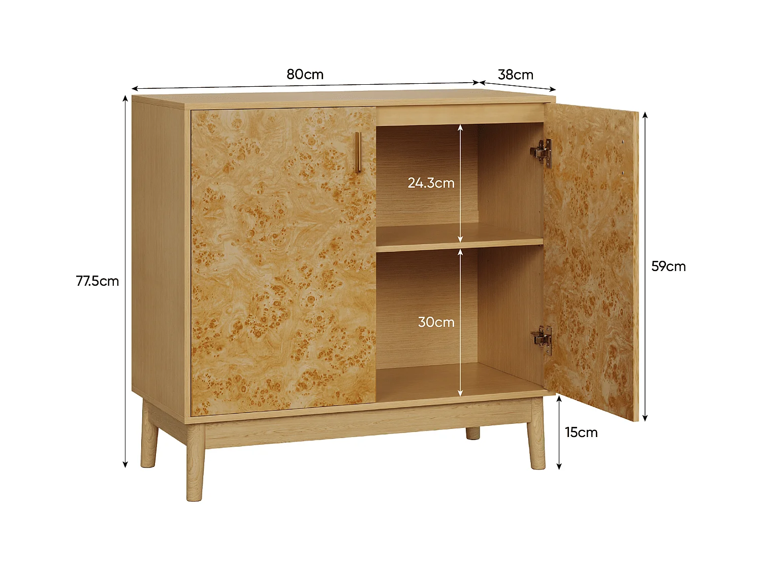 Buffet jaune - Buffet avec 2 portes et étagères réglables - pour salon et couloir