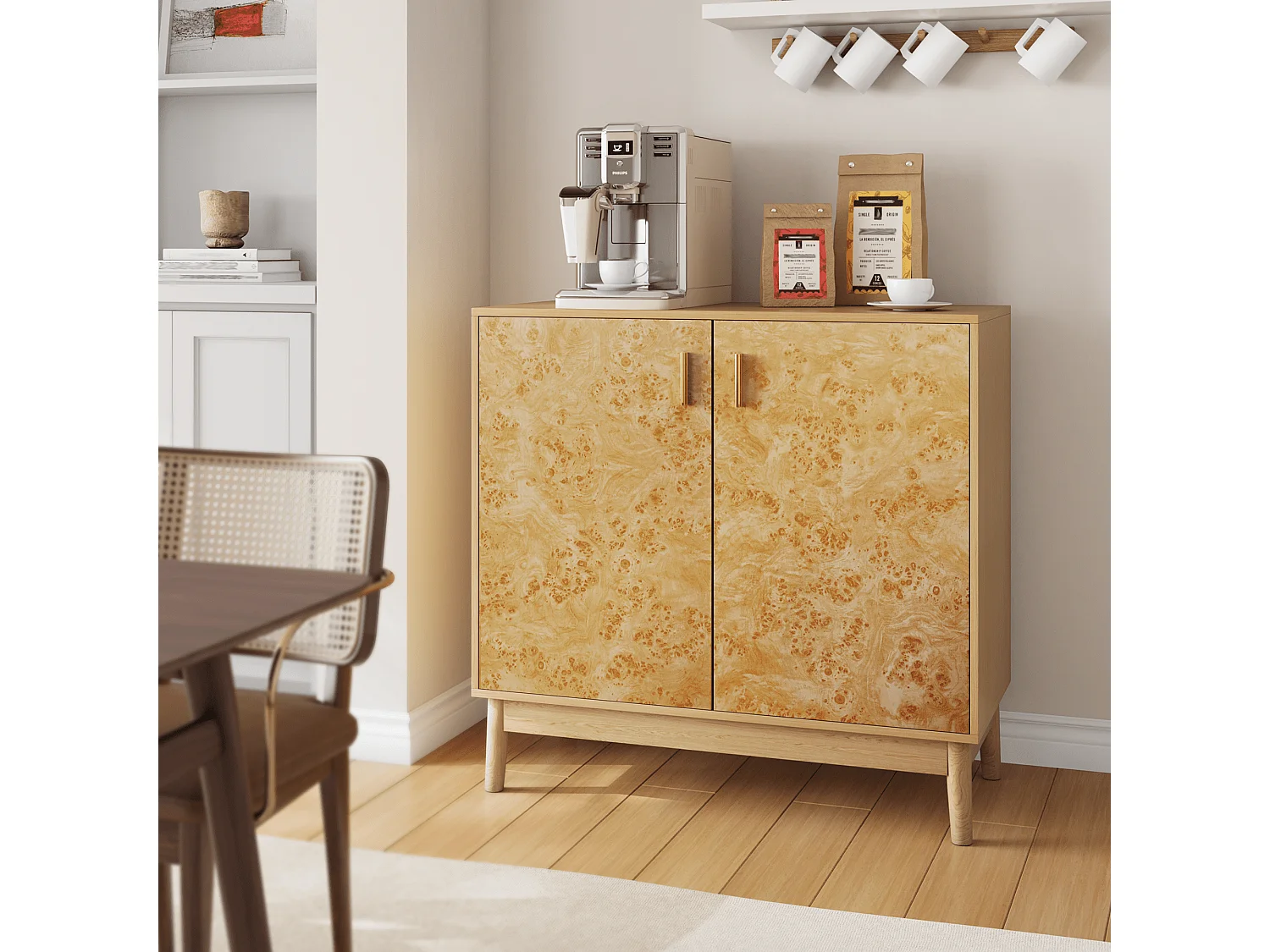 Geel dressoir - Dressoir met 2 deuren en verstelbare planken - voor woonkamer en hal