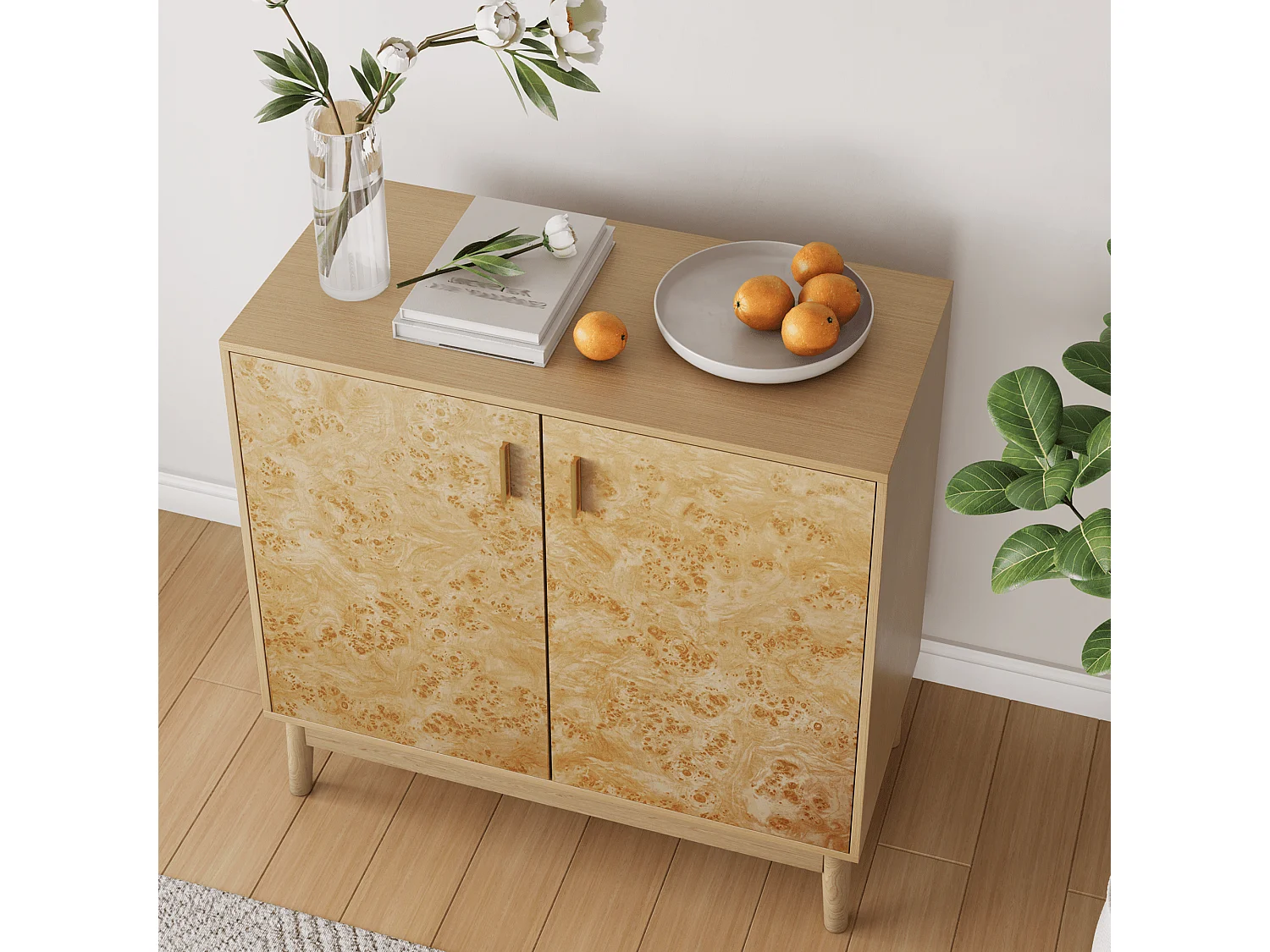 Geel dressoir - Dressoir met 2 deuren en verstelbare planken - voor woonkamer en hal