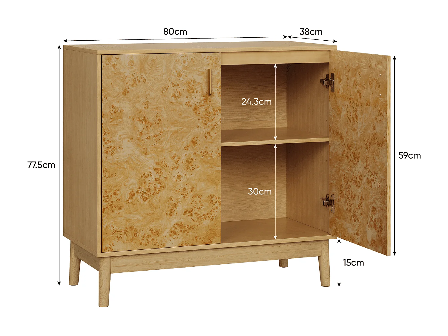 Geel dressoir - Dressoir met 2 deuren en verstelbare planken - voor woonkamer en hal