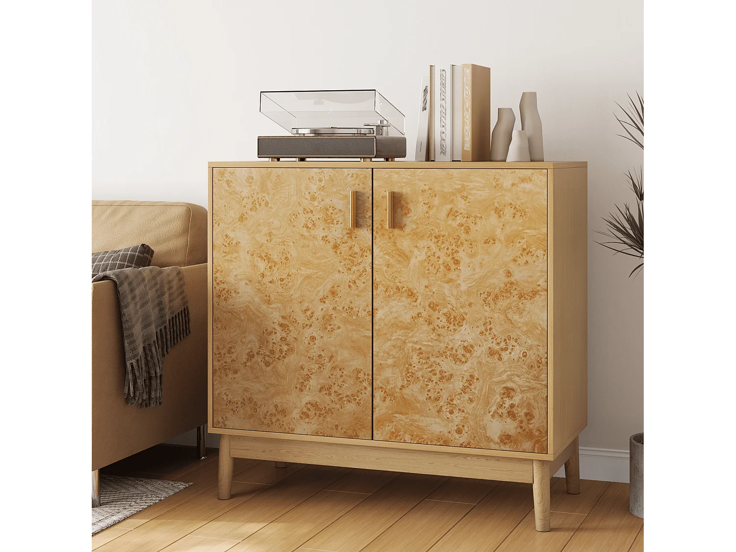 Geel dressoir - Dressoir met 2 deuren en verstelbare planken - voor woonkamer en hal