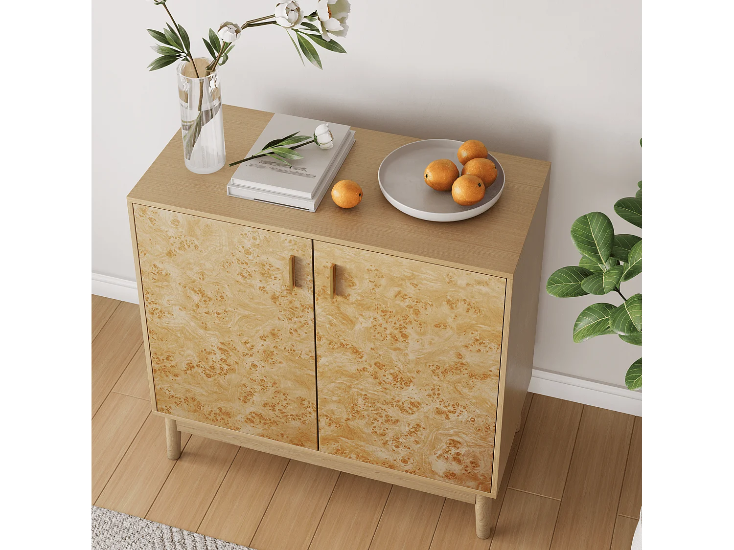 Geel dressoir - Dressoir met 2 deuren en verstelbare planken - voor woonkamer en hal