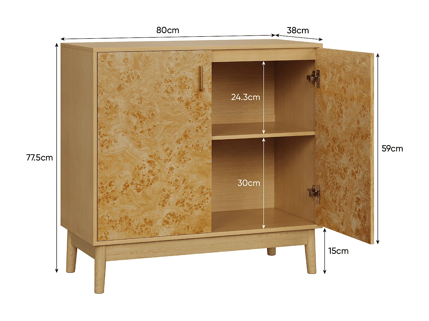 Geel dressoir - Dressoir met 2 deuren en verstelbare planken - voor woonkamer en hal