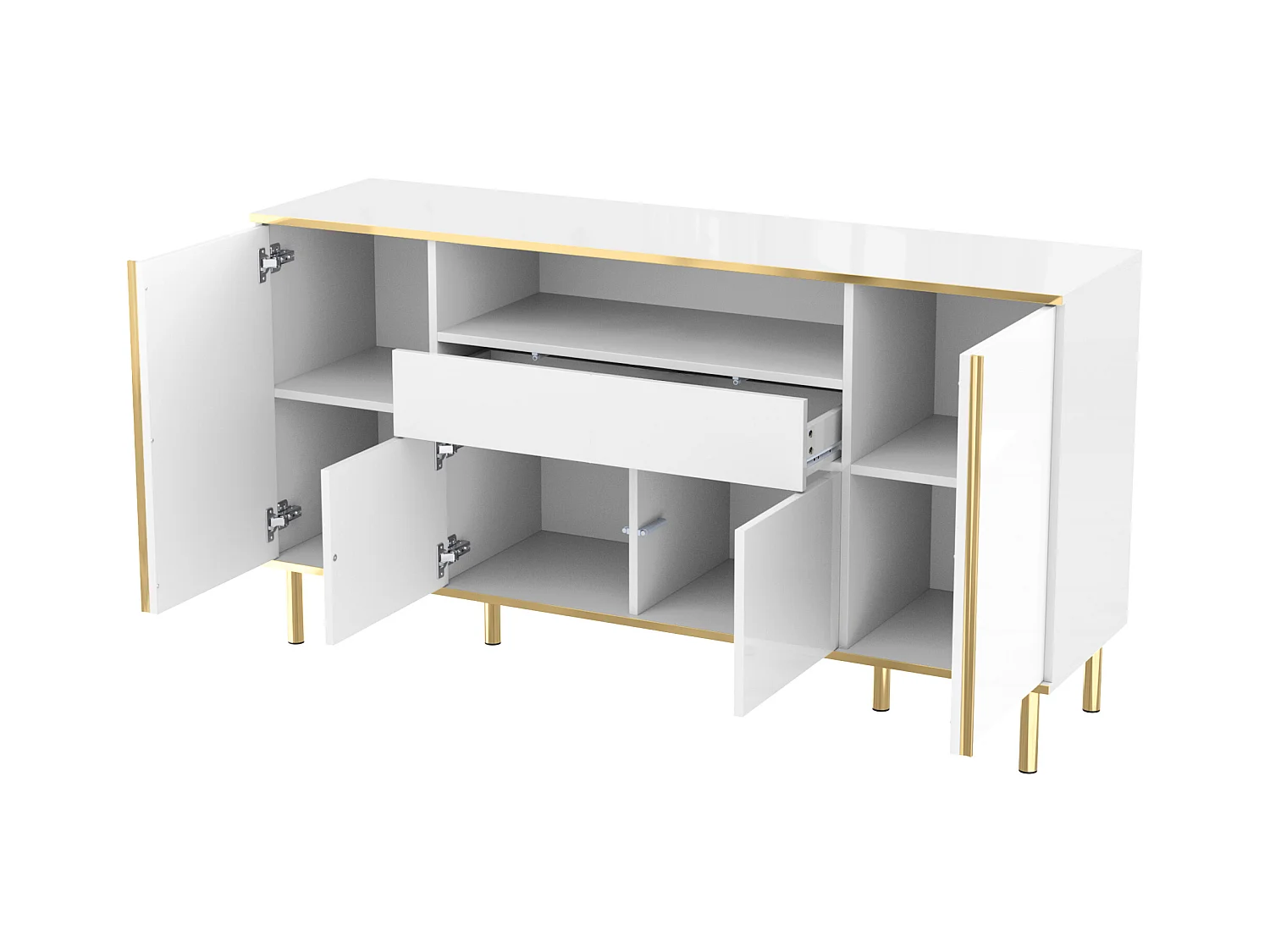 Buffet 1 tiroir et 4 portes - Buffet blanc -rangement ouvert - pour salon et salle à manger