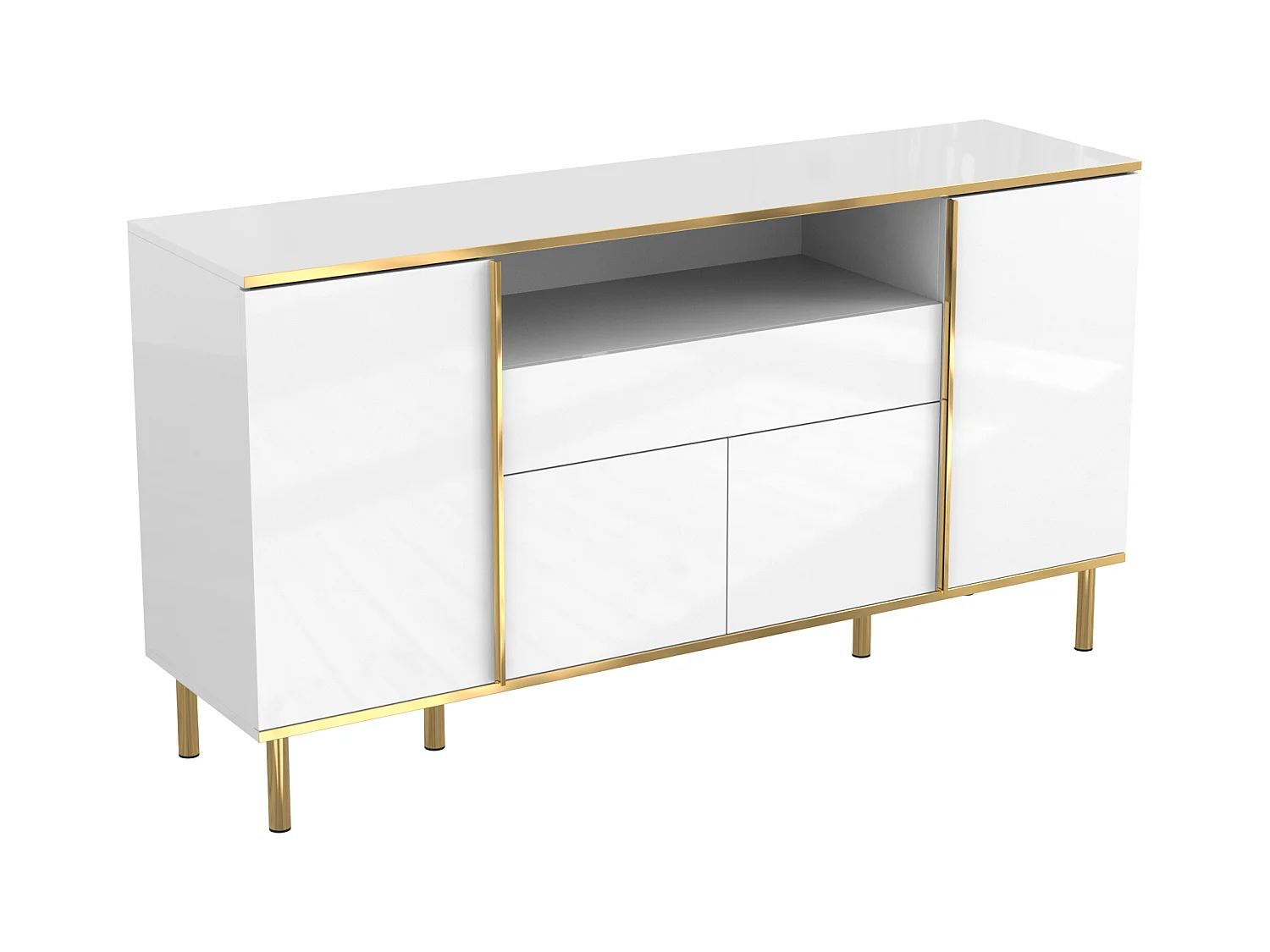 Buffet 1 tiroir et 4 portes - Buffet blanc -rangement ouvert - pour salon et salle à manger