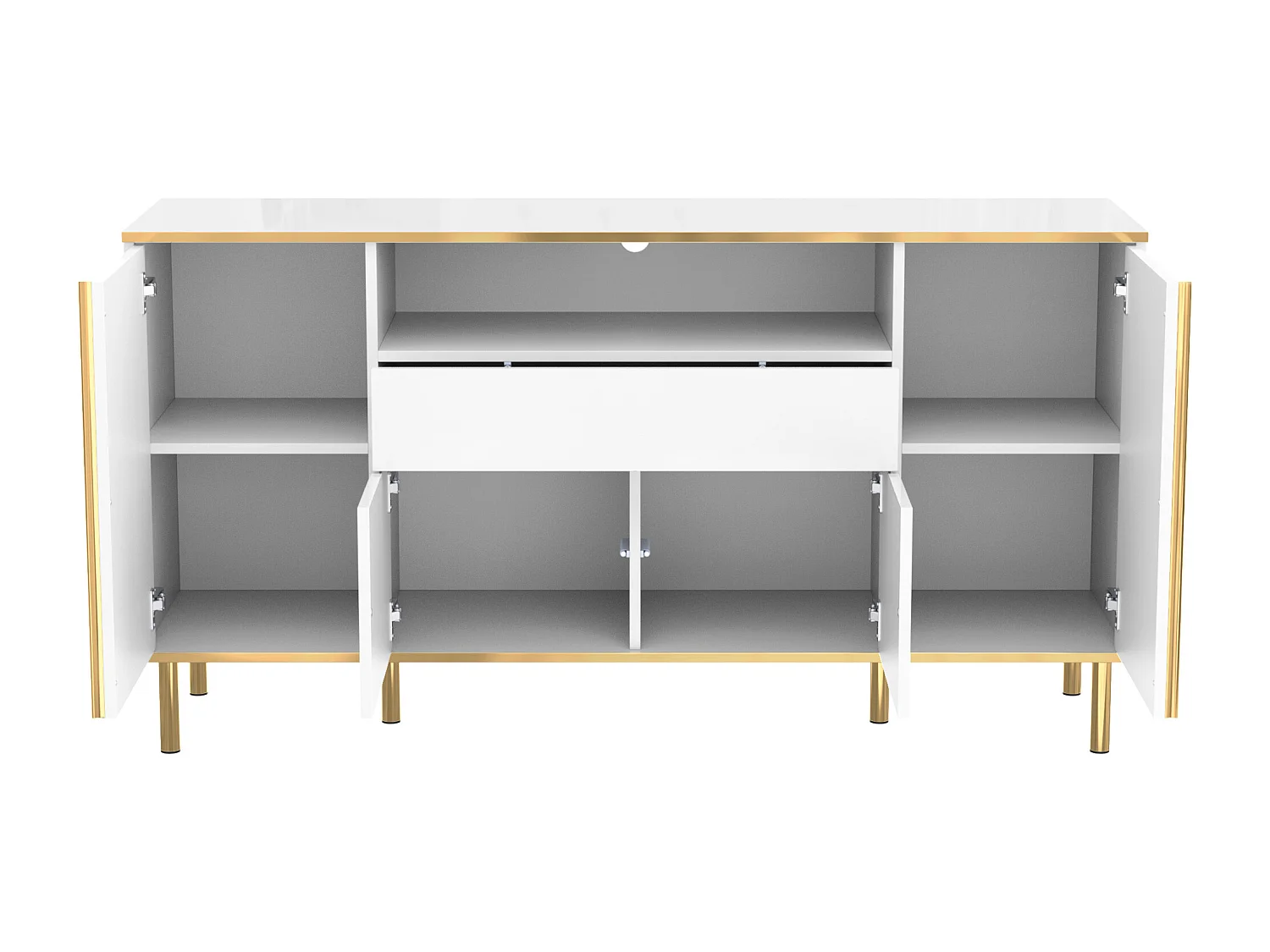 Buffet 1 tiroir et 4 portes - Buffet blanc -rangement ouvert - pour salon et salle à manger