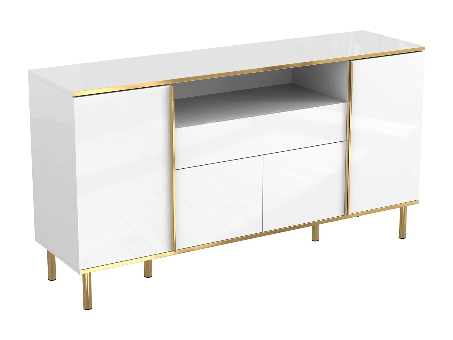 Buffet 1 tiroir et 4 portes - Buffet blanc -rangement ouvert - pour salon et salle à manger