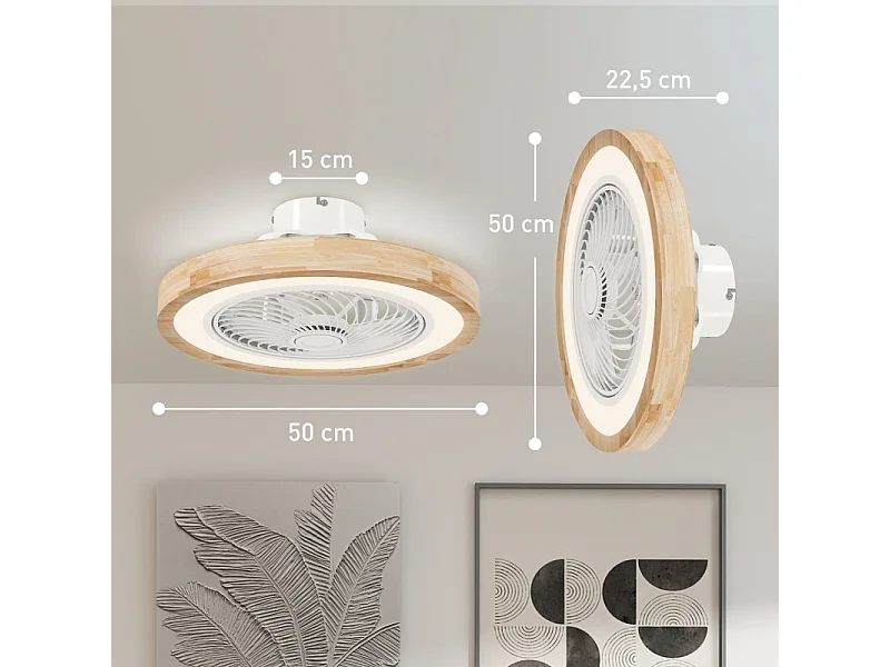 Ventilatore da soffitto naturale - Ventilatore da soffitto con luce LED e 6 velocità - per camera da letto
