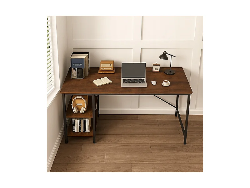 Biurko Komputerowe Metalowe Gamingowe Loftowe Industrialne 2 Półki 120 Cm