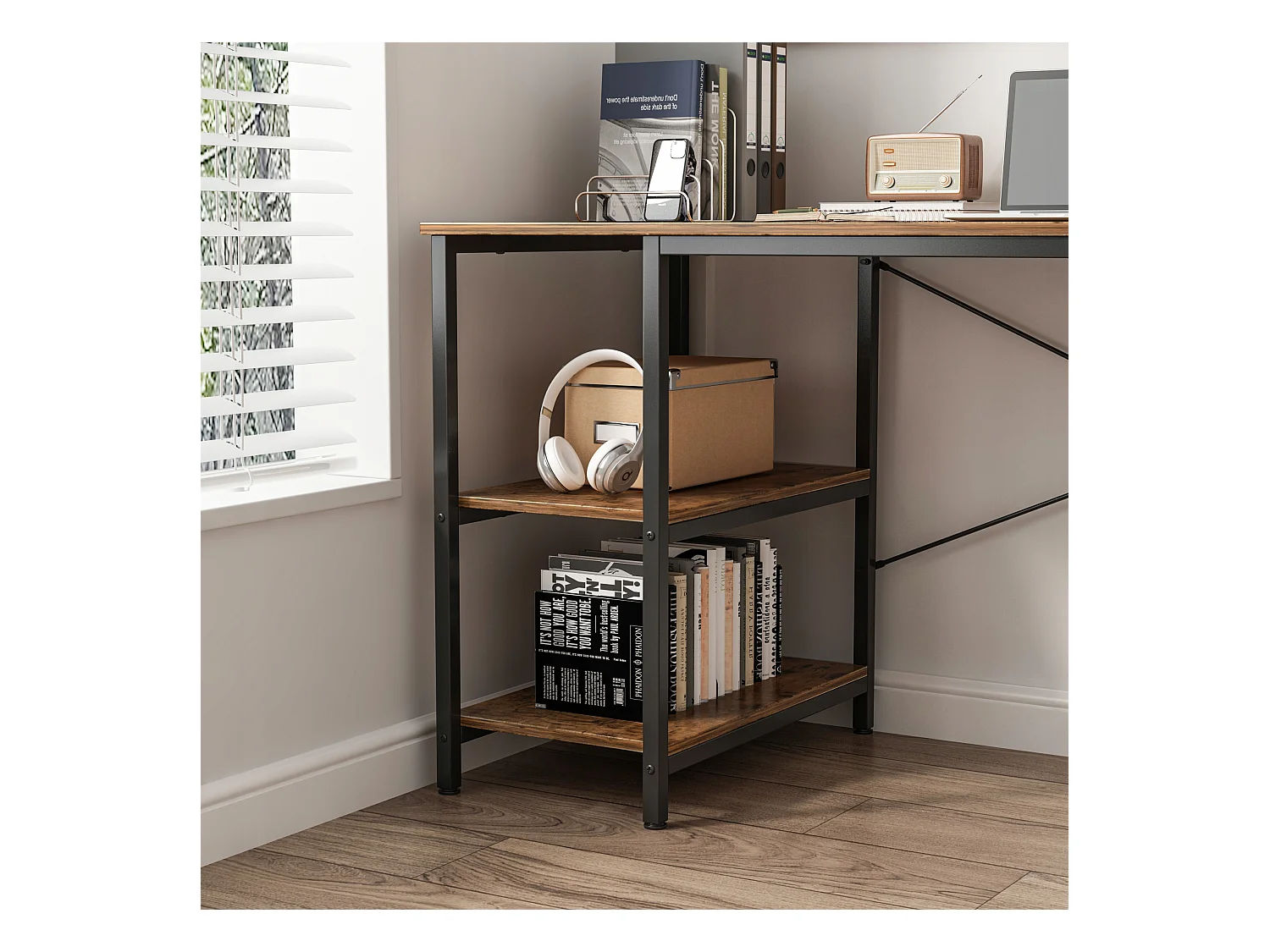 Biurko Komputerowe Metalowe Gamingowe Loftowe Industrialne 2 Półki 120 Cm