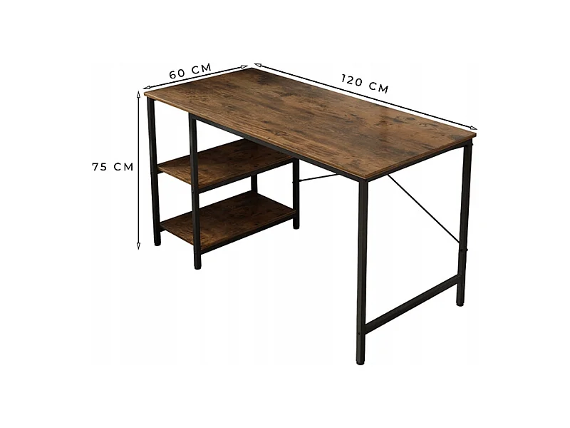Biurko Komputerowe Metalowe Gamingowe Loftowe Industrialne 2 Półki 120 Cm