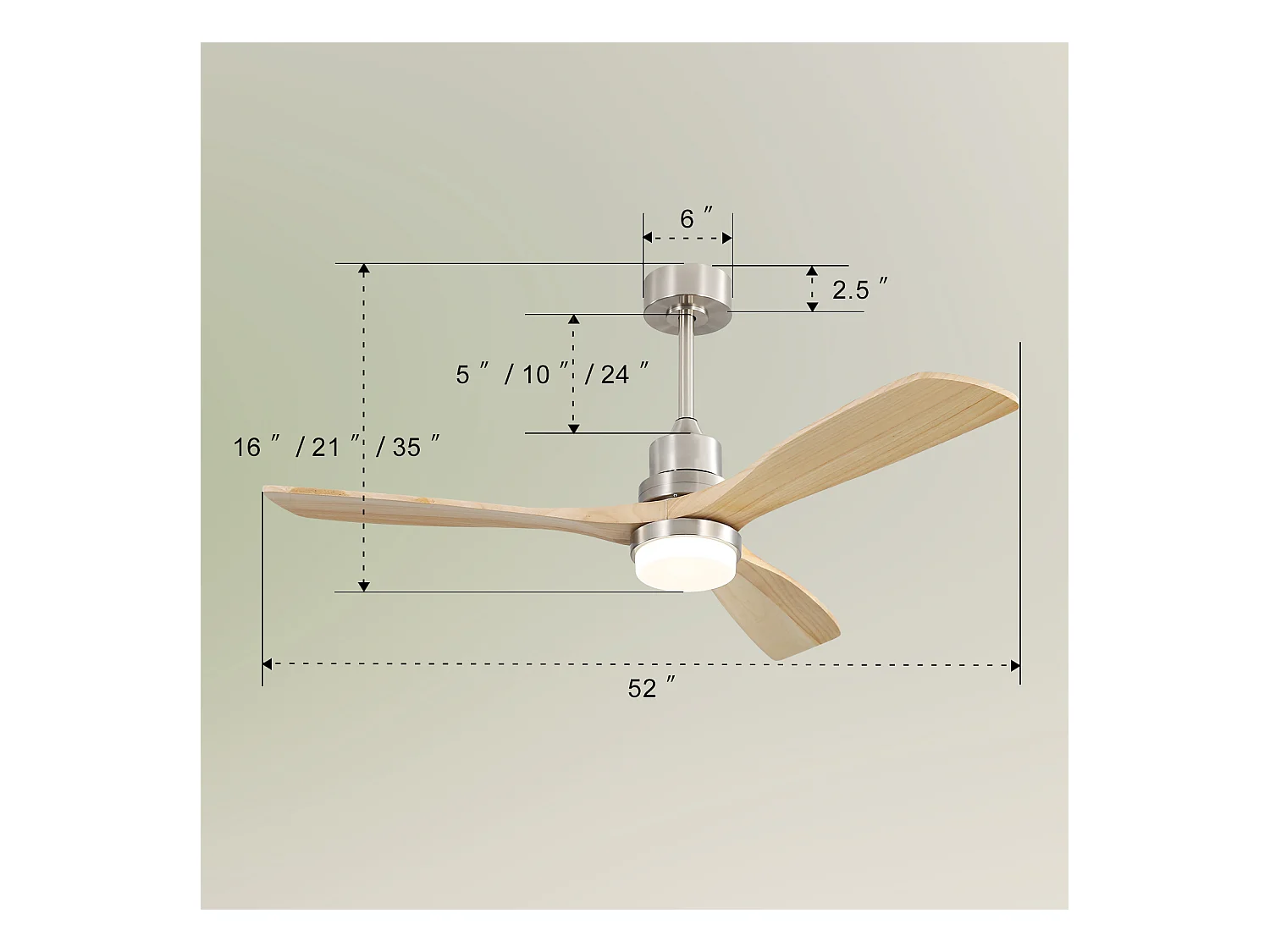 52 Zoll Deckenventilator - Deckenventilator mit LED-Licht und Fernbedienung - 6 geschwindigkeiten, 3 flügel - für das wohnzimmer